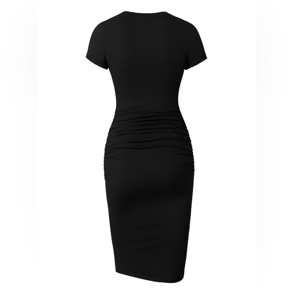 Missufe Short Sleeve Ruched Cotton Sundress Knee Length Bodycon T Shirt Dress - Picture 2 of 4